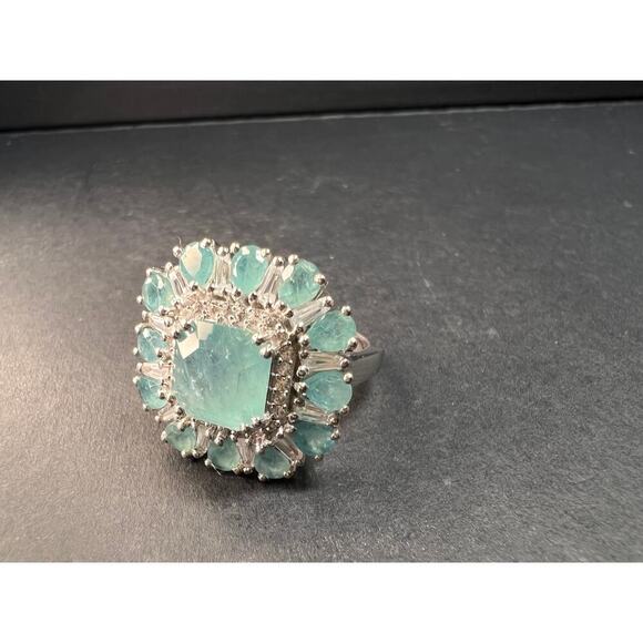 NEW grandidierite and zircon cocktail ring in rhodium over 925 silver size 7 - Picture 11 of 16